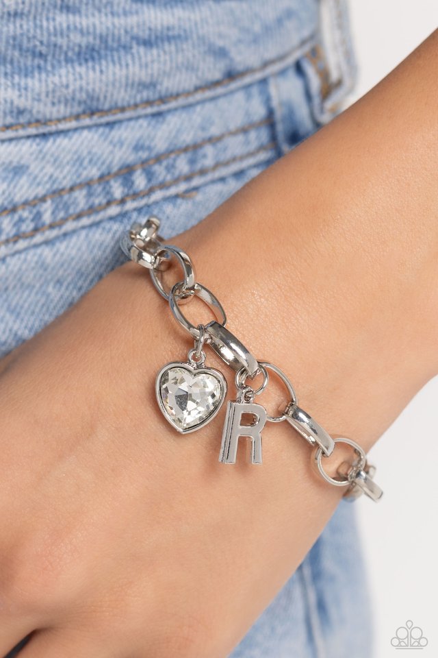 Paparazzi Bracelet ~ Guess Now Its INITIAL-R White