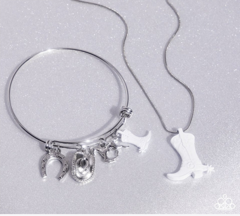Necklace: "Boot Scootin' Bravado - White Bracelet: "Western Waltz - White"