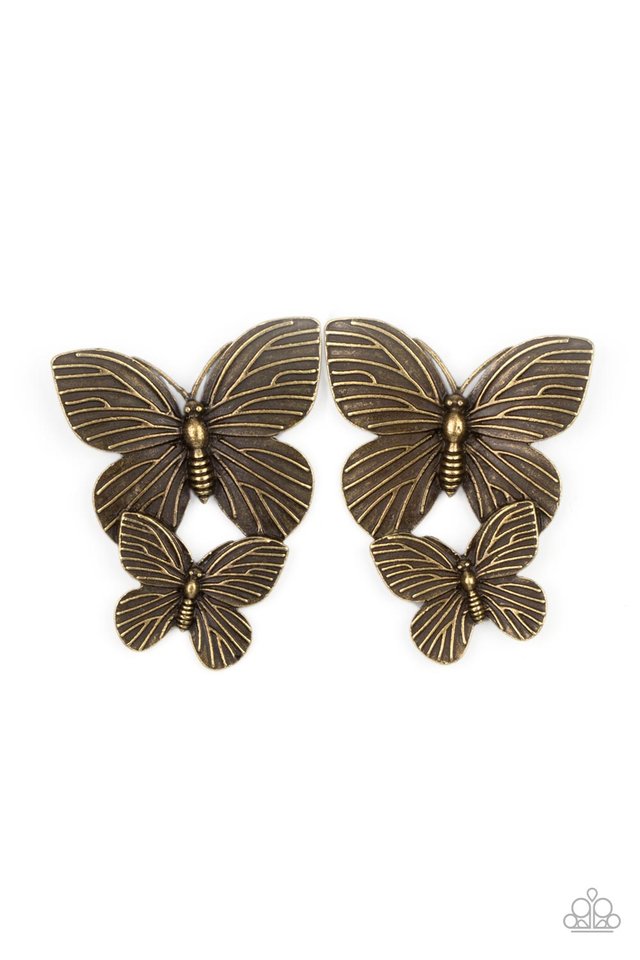 Paparazzi Earring ~ Blushing Butterflies - Brass