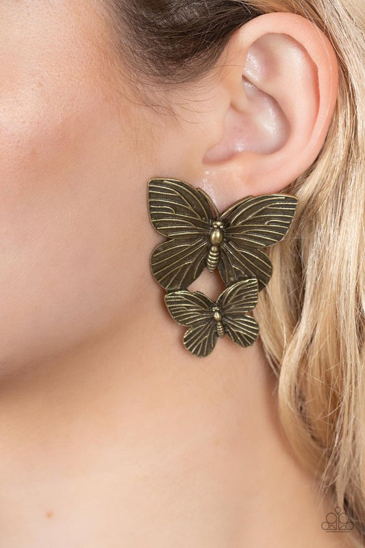 Paparazzi Earring ~ Blushing Butterflies - Brass